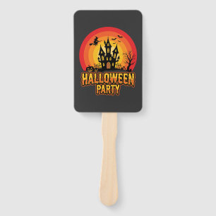 Halloween Party Haunted Castle Retro Vector Hand Fan