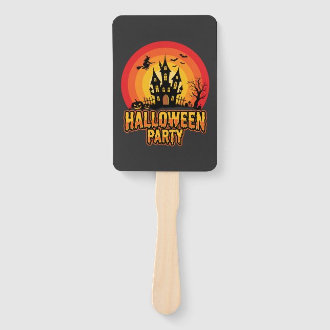 Halloween Party Haunted Castle Retro Vector Hand Fan (Front)