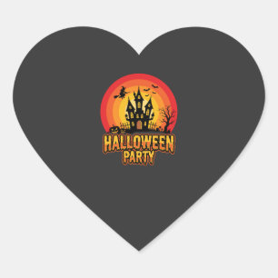Halloween Party Haunted Castle Retro Vector Heart Sticker