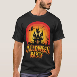 Halloween Party Haunted Castle Retro Vector T-Shirt