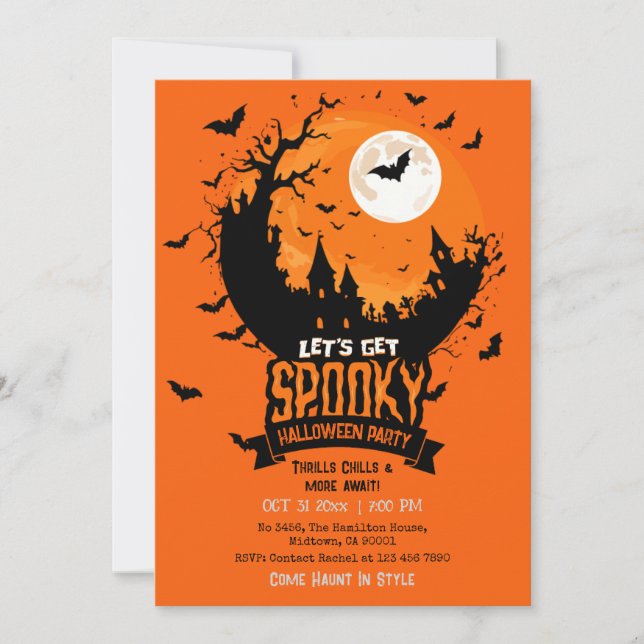 Halloween Party Haunted Castle Spooky Bat Moon Invitation (Front)