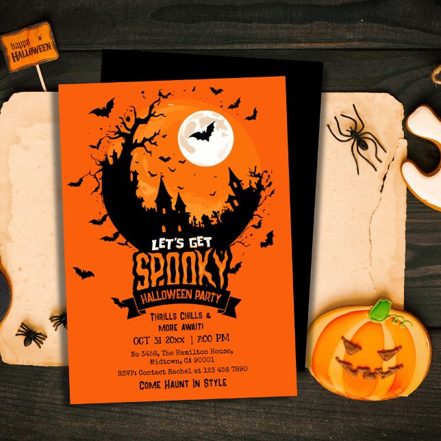 Halloween Party Haunted Castle Spooky Bat Moon Invitation (Creator Uploaded)