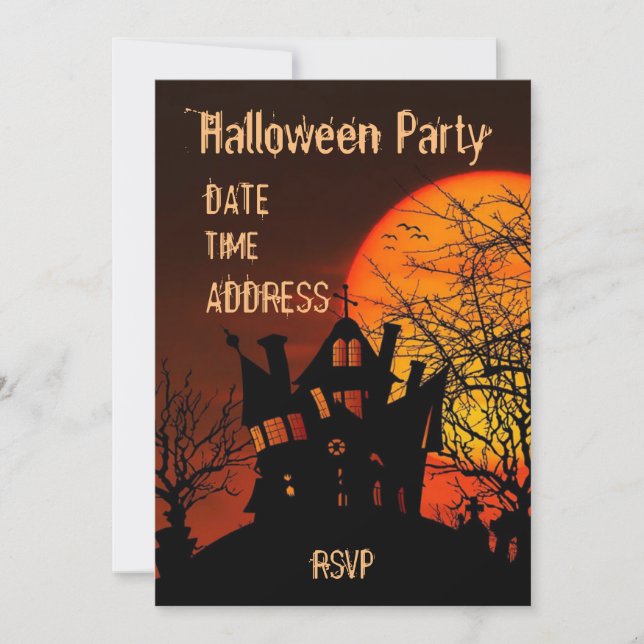 Halloween party Haunted house black and orange Invitation (Front)