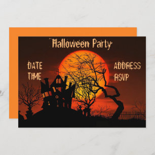 Halloween party Haunted house black and orange Invitation