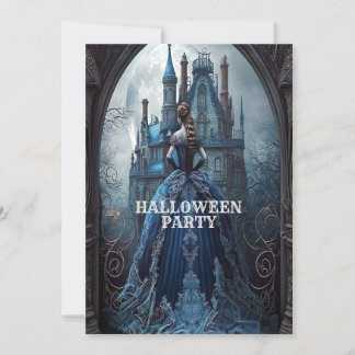 Halloween Party Haunted House Blue Night Scary Invitation