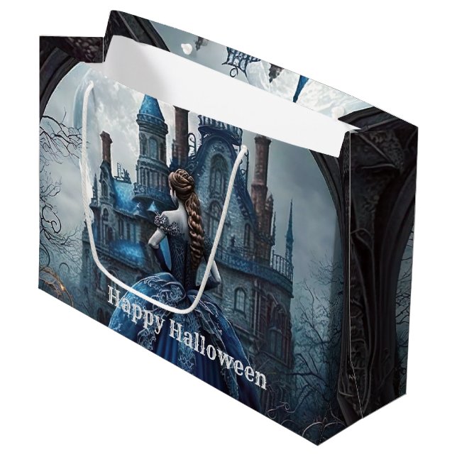 Halloween Party Haunted House Blue Night Scary Large Gift Bag (Front Angled)