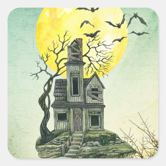 Halloween Party Haunted House Full Moon  Square Sticker (Front)