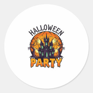 Halloween Party Haunted House Pumpkin Bats_1 Classic Round Sticker