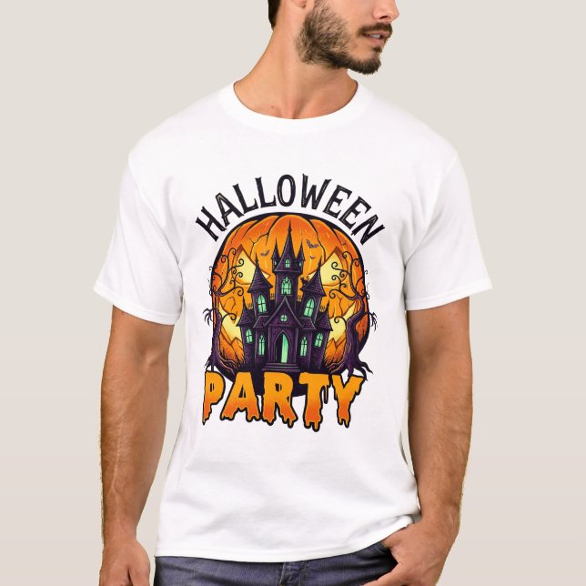 Halloween Party Haunted House Pumpkin Bats_1 T-Shirt (Front)