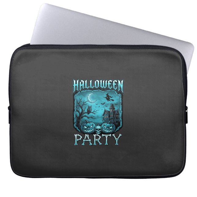 Halloween Party Haunted House Pumpkins Skull Witch Laptop Sleeve (Front)