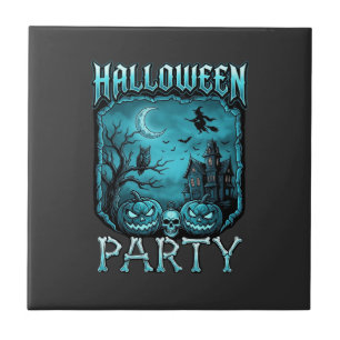 Halloween Party Haunted House Pumpkins Skull Witch Tile
