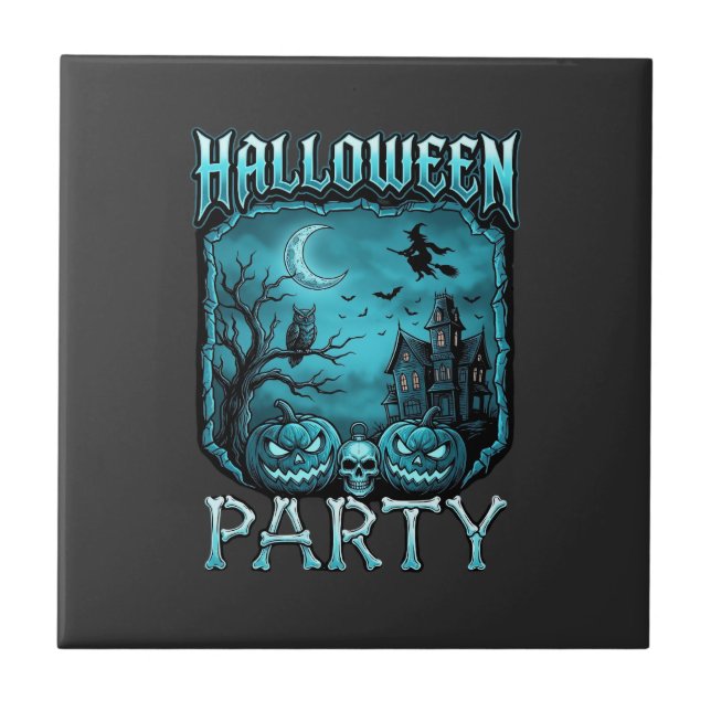 Halloween Party Haunted House Pumpkins Skull Witch Tile (Front)