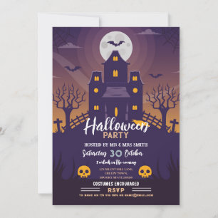Halloween Party Haunted House Skull Invitation