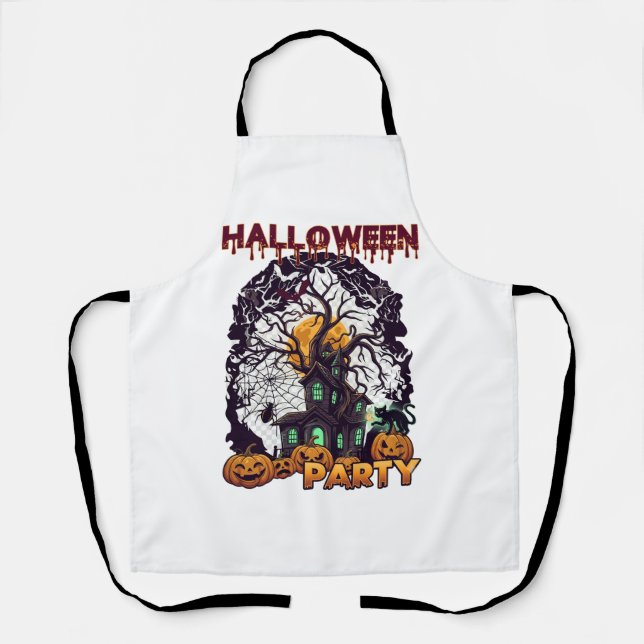 Halloween Party Haunted House Tree Pumpkins Black  Apron (Front)