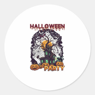 Halloween Party Haunted House Tree Pumpkins Black  Classic Round Sticker