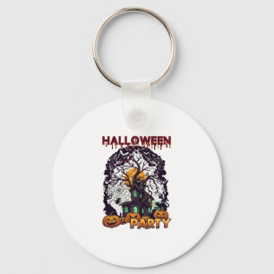 Halloween Party Haunted House Tree Pumpkins Black  Key Ring