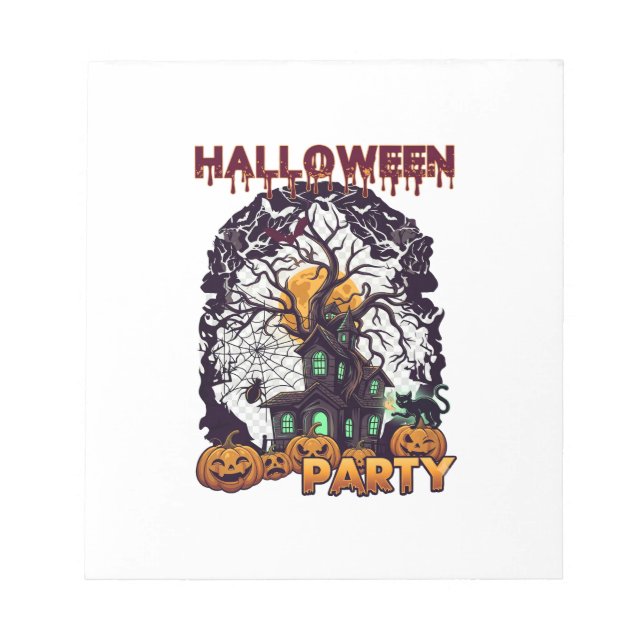 Halloween Party Haunted House Tree Pumpkins Black  Notepad (Front)
