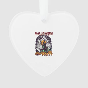 Halloween Party Haunted House Tree Pumpkins Black Ornament