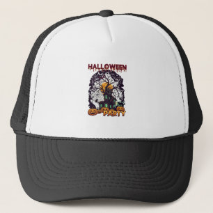 Halloween Party Haunted House Tree Pumpkins Black  Trucker Hat