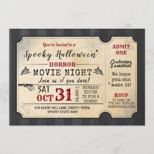 Halloween Party Horror Movie Night Film Ticket Invitation
