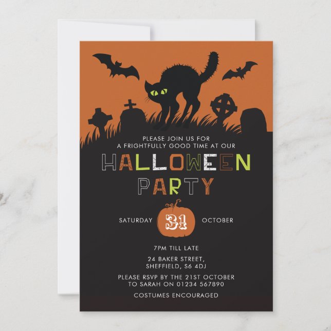 Halloween party invitation - Black Cat (Front)