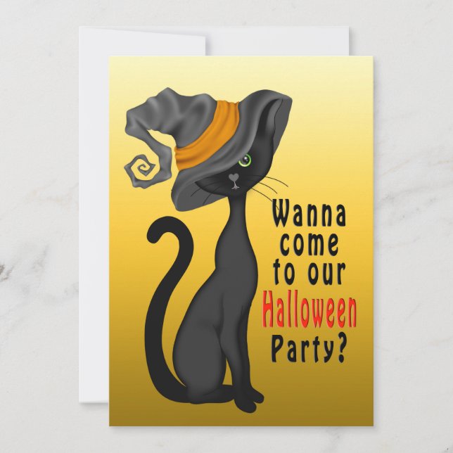 HALLOWEEN PARTY INVITATION - BLACK CAT - CUTE (Front)