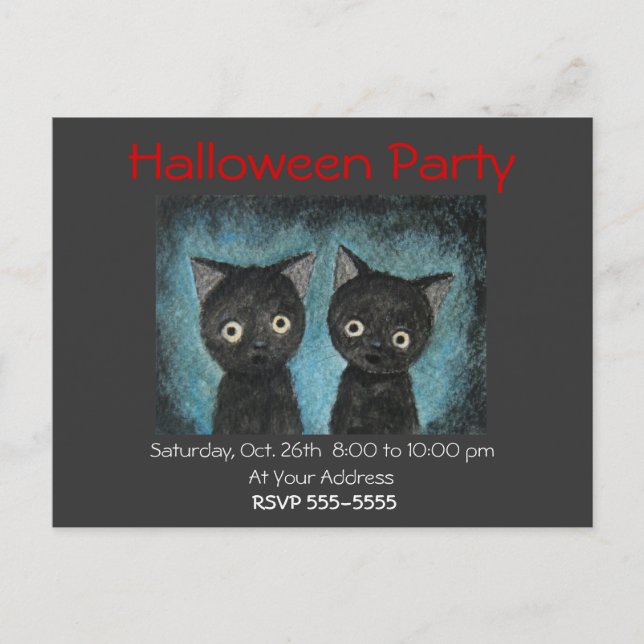 Halloween Party Invitation Black Cat Post Card (Front)
