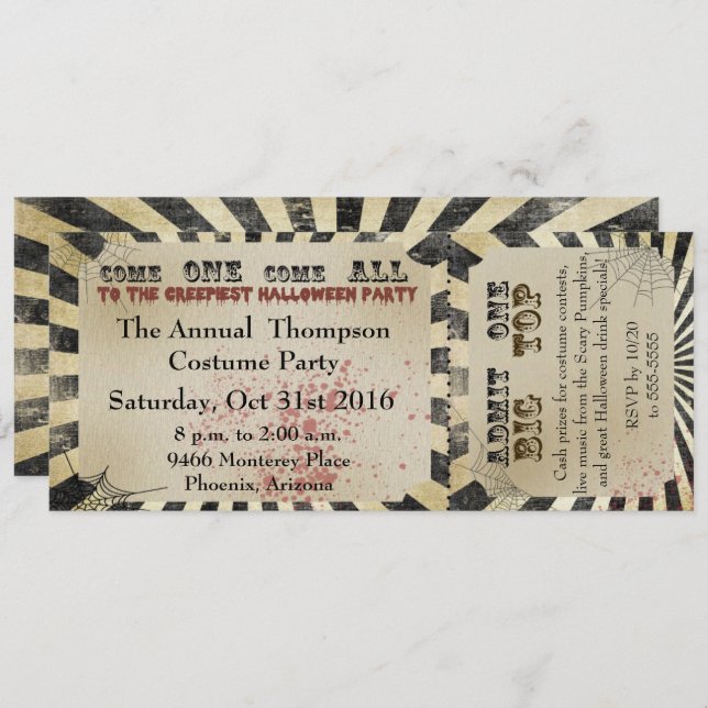 Halloween Party Invitation Circus Ticket (Front/Back)