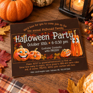 Halloween Party Invitation Cute Pumpkins