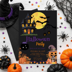 Halloween party invitation featuring skulls