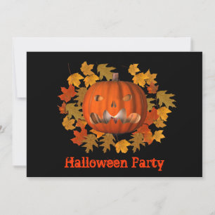 Halloween Party Invitation Jack O Lantern Leaves