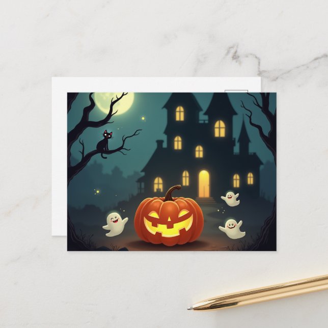Halloween Party Invitation Postcard (Front/Back In Situ)