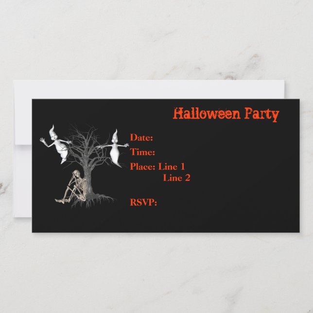 Halloween Party Invitation Skeleton Ghosts Card (Front)