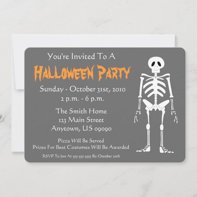 Halloween Party Invitation (Skeleton Grey) (Front)