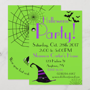 Halloween Party Invitation Spider Bats Kids