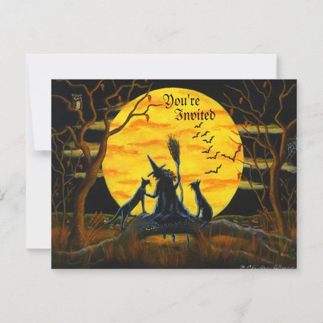 Halloween,party,invitation,witch,black,cats Invitation (Front)
