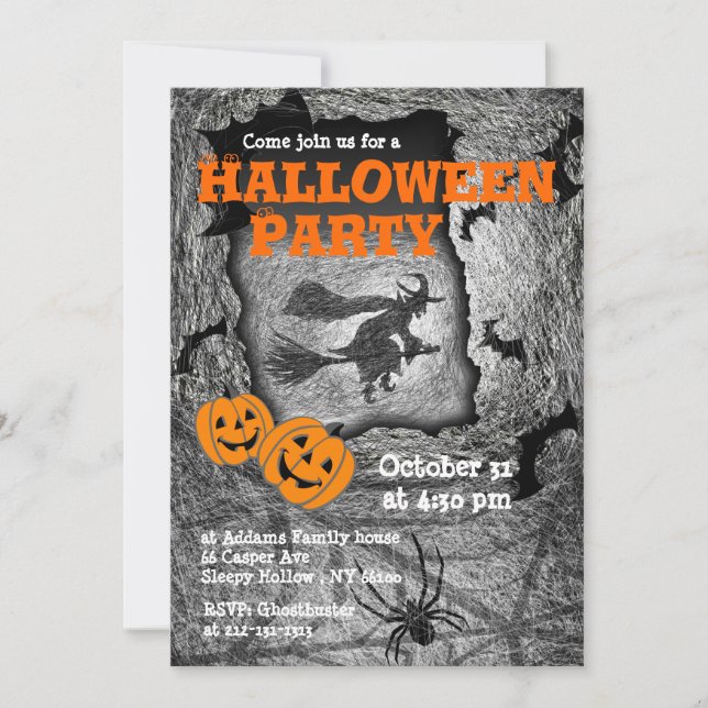 Halloween Party Invitation Witch Spider (Front)