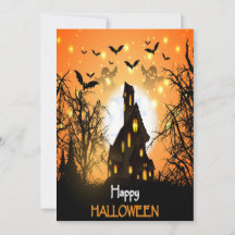 Halloween Party Invitation - with bats,  ghosts,