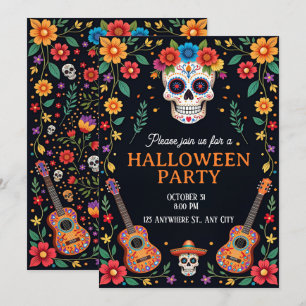 Halloween Party Invitation with Colourful Skulls