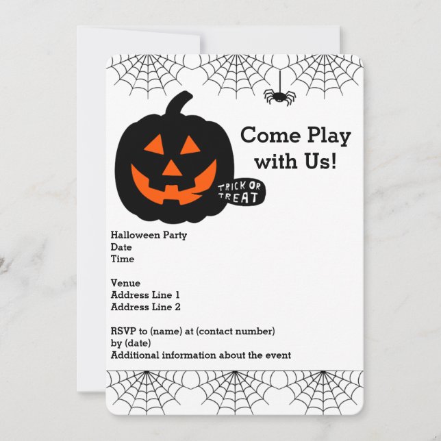 Halloween Party Invitation with pumpkin,spiderwebs (Front)