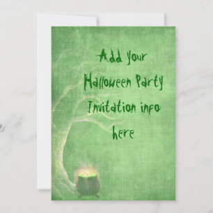 Halloween Party Invitations Green Cauldron