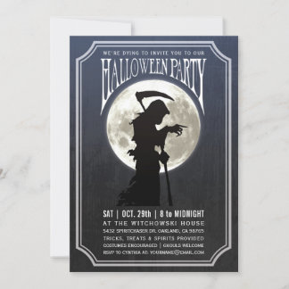 Halloween Party Invitations | Moon & Grim Reaper