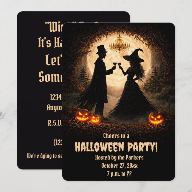 Halloween Party Invitations Wine Themed Cute (Front/Back)