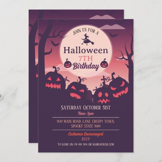 Halloween Party Invite Ghosts Pumpkins Wicthes (Front/Back)