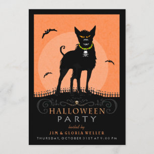 Halloween Party Invite - Scary Dog Under the Moon