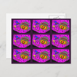 Halloween Party, Jack o' Lantern and Bugle Pattern Invitation Postcard