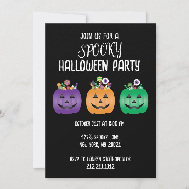 Halloween Party Jack O Lantern Candy Pail Invitation (Front)