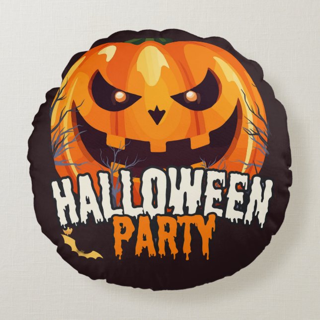 Halloween Party – Jack-o’-Lantern Design Round Cushion (Front)