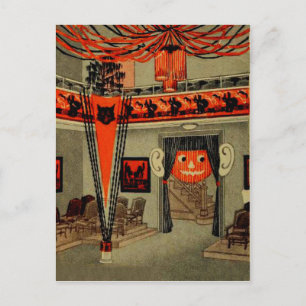 Halloween Party Jack O Lantern Pumpkin Black Cat Postcard