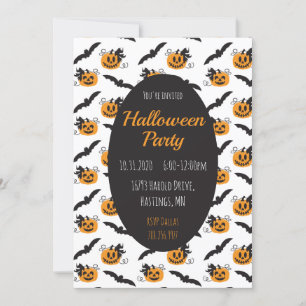Halloween Party Jack O Lanterns Bat Black Orange Invitation